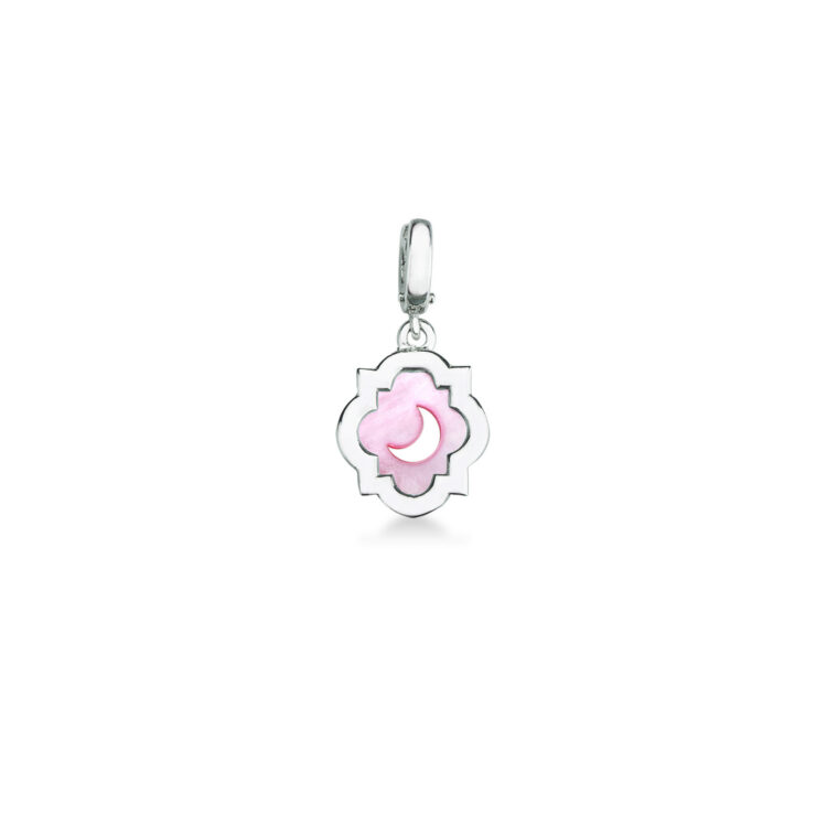 Charm scudo simbolo luna in argento e madreperla rosa