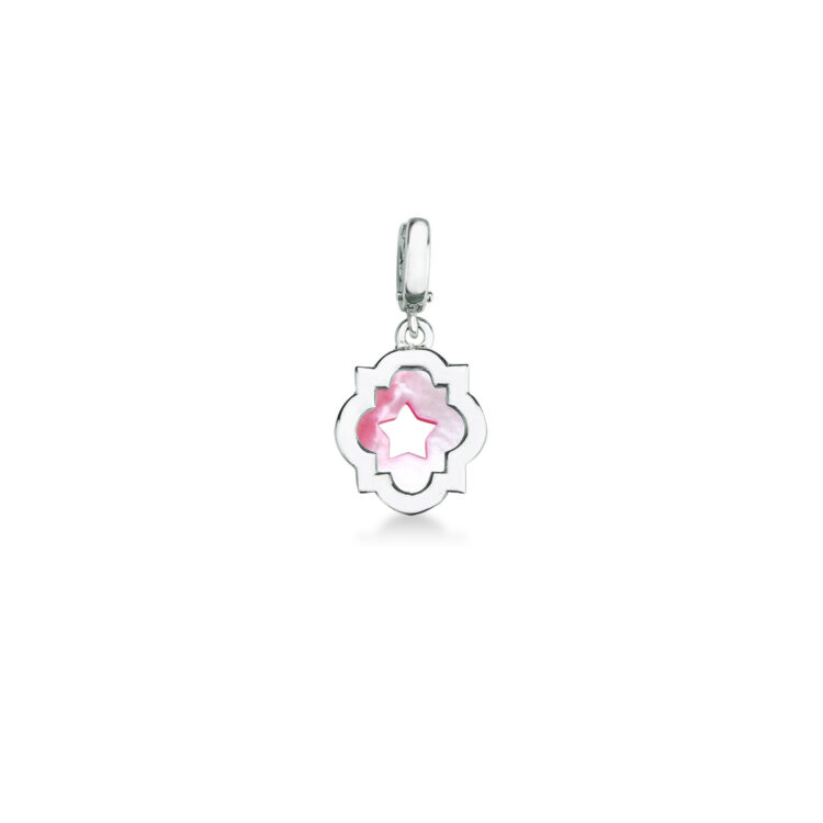 Charm scudo simbolo stella in argento e madreperla rosa