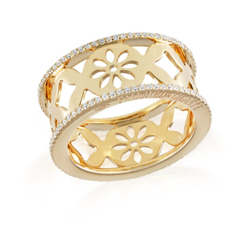 Anello fascia traforata fiore e rombi