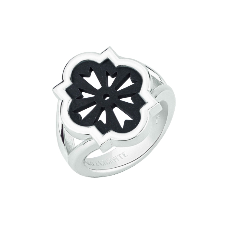 Anello scudo sole argento e madreperla blu
